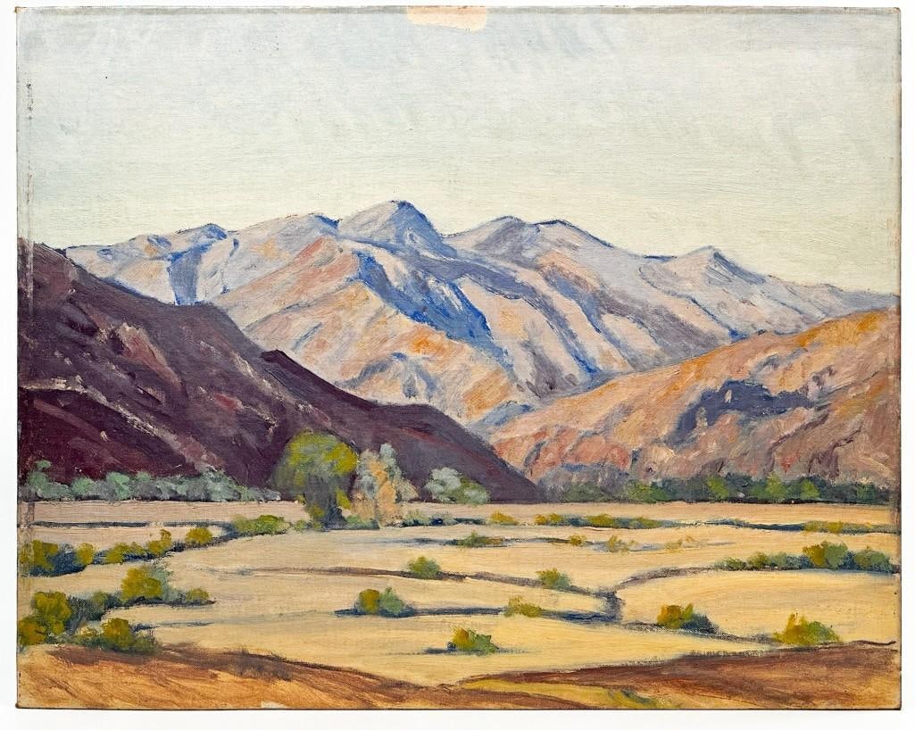 Artist Unknown Oil on Canvas Board California Desert Mountain Landscape (1 of 3)