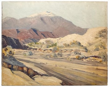 Artist Unknown Oil on Canvas Board California Desert Mountain Landscape