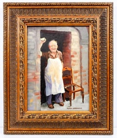 Susan Gordinier (California, 20th Century) Oil on Canvas, Portrait of a Shopkeeper