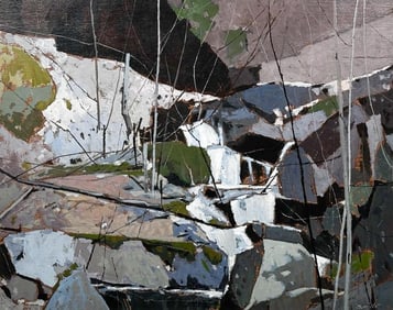 Donald Appelbe Smith (1917-2002) Oil on Canvas, Board Rocks and Forest Stream, 1979