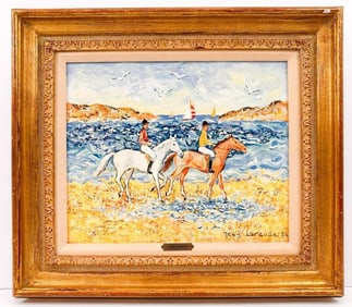 Jean Lareuse (France, b. 1925) Oil on Canvas, Promenade sur la Plage