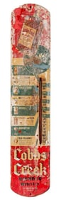 Vintage Cobbs Creek Blended Whiskey Metal Advertising Thermometer