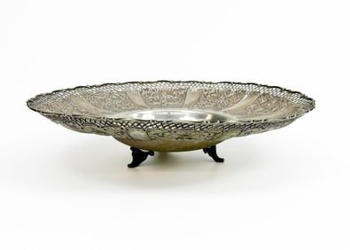 Large Antique 900 Silver Floral Pierced Repousse Centerpiece Bowl