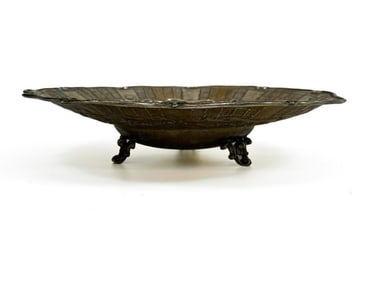 Antique 925 Silver Floral Repousse Round Serving Bowl