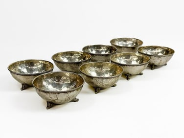 Set of 8 Antique Hammered 900 Silver Small Bowls