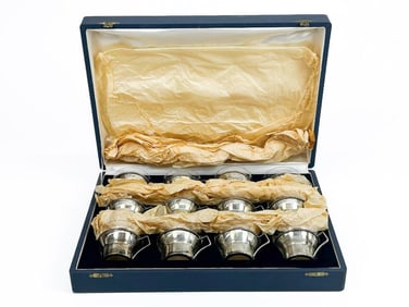 Set of 12 M&K Aohnai Sterling Silver w/ Glass Insert Tea Cups