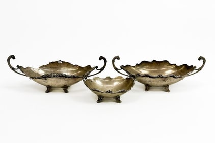 Group of 3 Antique 900 Silver Bowls w/ Lion and Griffin Head Handles