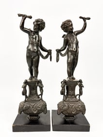 Pair of Vintage Bronze Cherub Statues