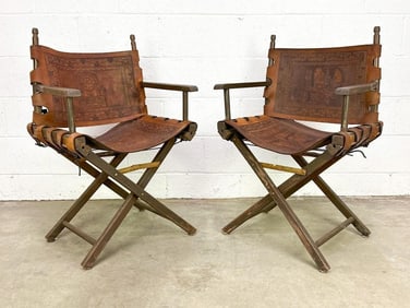 Pair Angel Pazmino Hand Tooled Leather Chairs