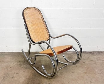 Marcel Breuer Attributed Midcentury Modern Wicker Chrome Rocking Chair