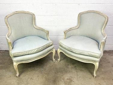 Pair Louis XV Style Upholstered Armchairs