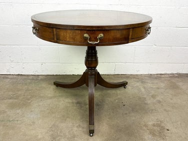 Fine Arts Furniture Co Federal Style Round 1940s Leather Top Table w/ 2 Drawers