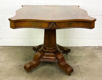 Antique Empire Style Pedestal Table W/ Casters