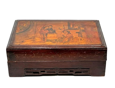 Antique Chinese Lacquer Sewing or Jewelry Box