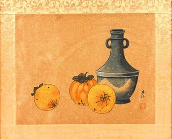 Shumpo, Tempera on Paper, Fruit Still Life w/ Persimmons