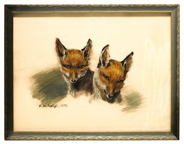 Elizabeth Mihalyi (20th Century, Hungarian/American) Pastel on Paper Two Foxes