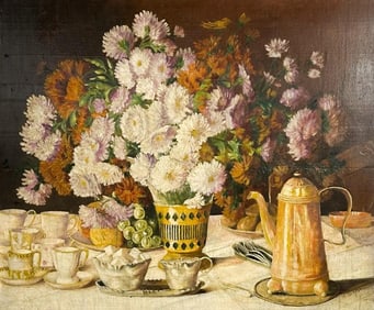 Mathilde S. Horn (Early 20th C) Oil on Board Still Life Demi Tasse