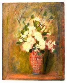 Artist Unknown, Oil on Canvas, Still Life with Flowers, 1968