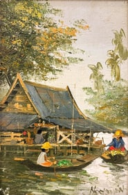 Nogsuan (Thai, b. 1941) Oil on Masonite, Thai Rover Canal