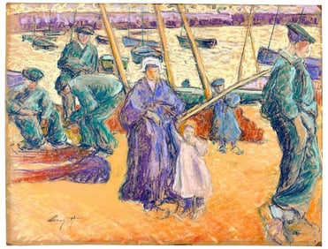 Herve Avner (France, b. 1954) Pastel on Paper, Port Scene