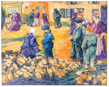 Herve Avner (France, b. 1954) Pastel on Paper, Market Scene