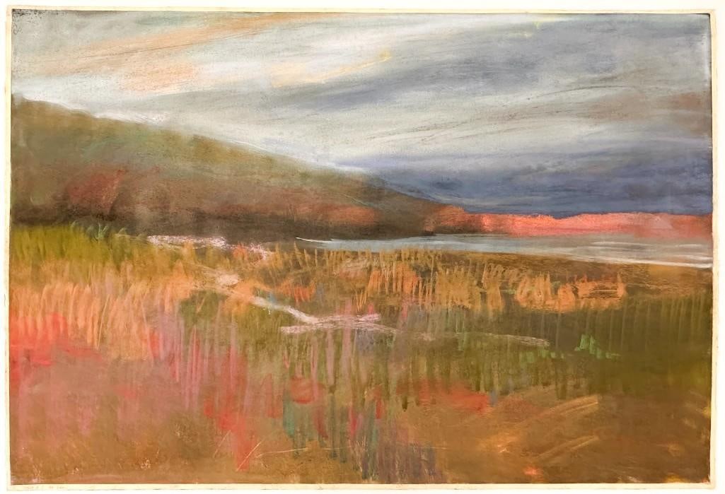 Dennis Leon (1933-1998), Pastel on Paper, Marsh #5, 1985: Titled Marsh #5. Signed in the lower left corner. Condition: Good condition. Dimensions: Approximately 30 in H x 44 in W. Weighs approximately 1 lbs. 