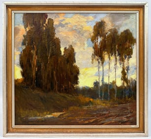 George Demont Otis (1879-1962) Oil on Canvas, California Landscape w/ Eucalyptus Trees, 1930