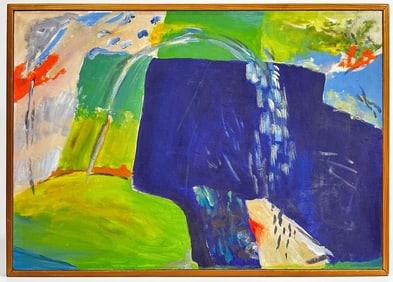 Gwen Stone Acrylic on Canvas Summer With Blue Shape Abstract Painting