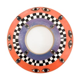 Renee Petropoulos (b. 1954) Oil on Composite Wood, Untitled Wall Art with Eyes