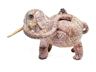 Molly Heizer (b. 1956) Figural Ceramic Folk Art Elephant Jar Sculpture