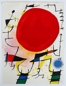 Joan Miro (1893-1983) Lithograph on Paper, Le Soleil Rouge, 1974