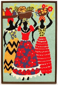 Needlepoint of Three Women with Pots