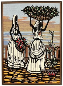 Needlepoint of Two Women with Baskets