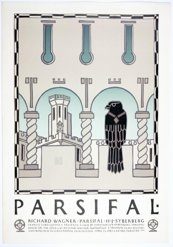 David Lance Goines Parsifal Poster 1983: San Francisco International Film Festival Parsifal poster. Discoloration to edges from previous mat. Approx. 24 in. H x 16.75 in. W.