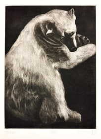Artist Unknown, Signed Lithograph on Paper, Bear