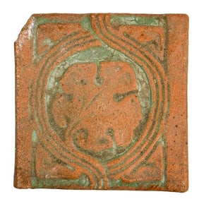 Antique Batchelder Arts & Crafts Terracotta Tile w/ Leaf Design