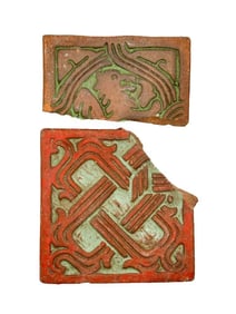Lot of 2 Batchelder Painted Tile Fragments