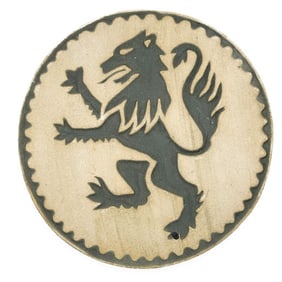 Vintage 6" Round Lion Crest Ceramic Tile