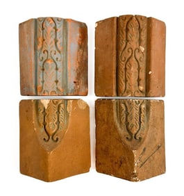 Lot of 4 Batchelder Arts & Crafts Terracotta Corner Tiles