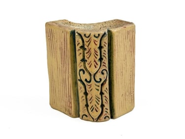 Antique Batchelder Arts & Crafts Terracotta Corner Molding Tile w/ Feather Design