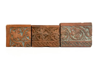 Group of 3 Batchelder Los Angeles Arts & Crafts Terracotta Tiles w/ Leaf Design