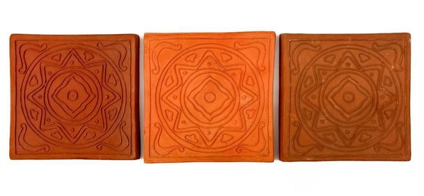 Lot of 3 Arts & Crafts Terracotta Tiles