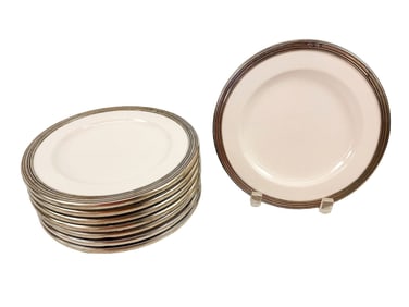 Set of 8 Arte Italica Ceramic and Pewter Salad Plates