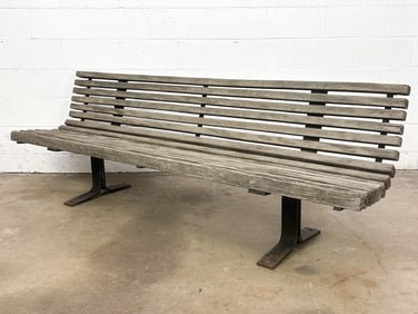 Midcentury Commercial Grade Wood Slat Outdoor Bench