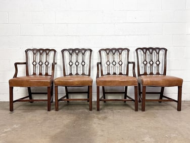 Set of 4 18th C. Mahogany Chippendale Dining Chairs w/ Leather Seats
