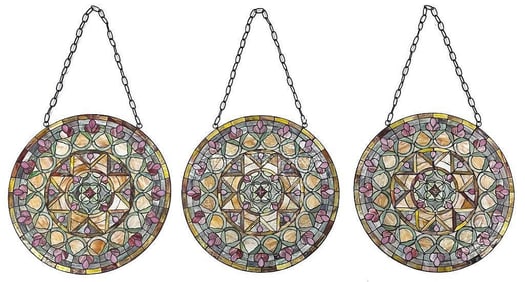 Set of Three Stained Glass Floral Panels
