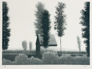 Robert Kipniss (b.1931) Pencil Signed Lithograph, Barn and Trees, 152/260