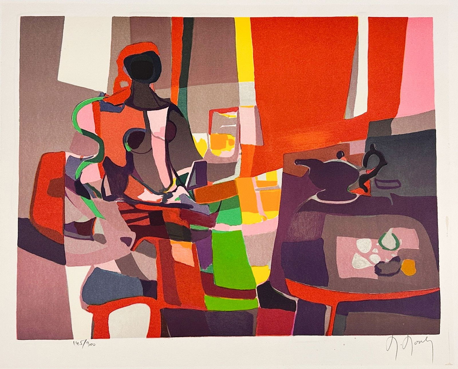 Marcel Mouly (1918-2008) Signed Numbered 145/300 Lithograph: Titled "L'Ecrivain" (The Writer). Signed in lower right corner. Numbered 145/300 in lower left corner. Dimensions: Print is approx. 17.5 in H x 24 in W. Weighs 1 lb.