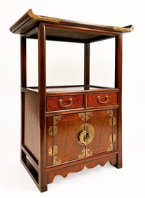 Vintage Korean Wood Curio End Table