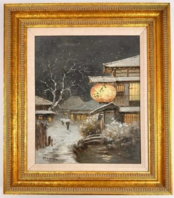 Itamiya, Oil on Canvas, Japanese Winter Street Scene